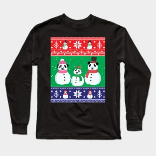 Cute Panda Snowman Ugly Christmas Xmas Sweater Long Sleeve T-Shirt